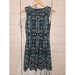 Vince Camuto Womens Blue Black Floral Damask Fit & Flare Sleeveless Dress Size 2